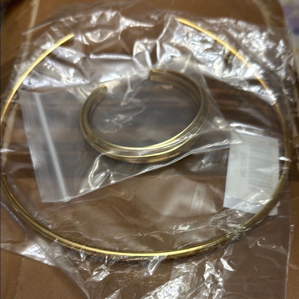 Gold Hoop Necklace and cuff bracelet